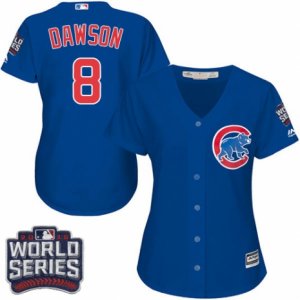 Women\'s Majestic Chicago Cubs #8 Andre Dawson Authentic Royal Blue Alternate 2016 World Series Bound Cool Base MLB Jersey