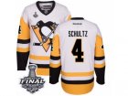 Mens Reebok Pittsburgh Penguins #4 Justin Schultz Premier White Away 2017 Stanley Cup Final NHL Jersey