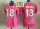 Women Nike Broncos #18 Peyton Manning Pink Super Bowl 50 Bubble Gum Jersey