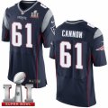 Mens Nike New England Patriots #61 Marcus Cannon Elite Navy Blue Team Color Super Bowl LI 51 NFL Jersey