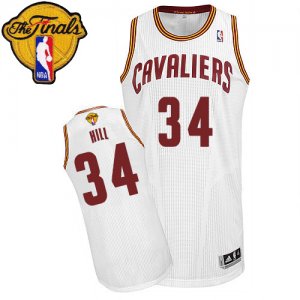 Men\'s Adidas Cleveland Cavaliers #34 Tyrone Hill Authentic White Home 2016 The Finals Patch NBA Jersey