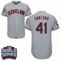 Mens Majestic Cleveland Indians #41 Carlos Santana Grey 2016 World Series Bound Flexbase Authentic Collection MLB Jersey