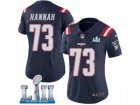 Women Nike New England Patriots #73 John Hannah Limited Navy Blue Rush Vapor Untouchable Super Bowl LII NFL Jersey