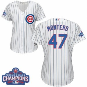 Womens Majestic Chicago Cubs #47 Miguel Montero Authentic White Home 2016 World Series Champions Cool Base MLB Jersey