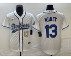 Men's Los Angeles Dodgers #13 Max Muncy Number White Cool Base Stitched Baseball Jersey