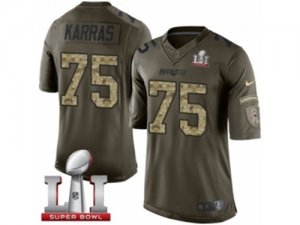 Mens Nike New England Patriots #75 Ted Karras Limited Green Salute to Service Super Bowl LI 51 NFL Jersey