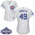 Womens Majestic Chicago Cubs #49 Jake Arrieta Authentic White Home 2016 World Series Champions Cool Base MLB Jersey