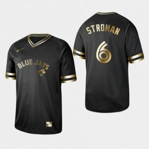 Blue Jays #6 Marcus Stroman Black Gold Nike Cooperstown Collection Legend V Neck Jersey