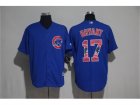 Chicago Cubs #17 Kris Bryant Blue Team Logo Print Cool Base Stitched Baseball Jersey
