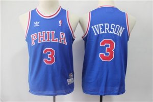 76ers #3 Allen Iverson Blue Youth Hardwood Classics Jersey