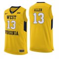West Virginia Mountaineers 13 Teddy Allen Yellow College Basketball Jersey