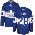 Mens Reebok Toronto Maple Leafs #28 Tie Domi Authentic Royal Blue 2017 Centennial Classic NHL Jersey