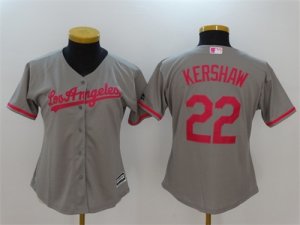 Dodgers #22 Clayton Kershaw Gray Mothers Day Women Cool Base Jersey