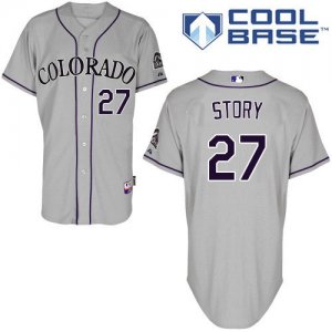 Men\'s Majestic Colorado Rockies #27 Trevor Story Authentic Grey Road Cool Base MLB Jersey