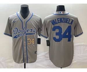 Men\'s Los Angeles Dodgers #34 Fernando Valenzuela Number Grey Cool Base Stitched Baseball Jersey