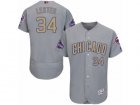 Mens Majestic Chicago Cubs #34 Jon Lester Authentic Gray 2017 Gold Champion Flex Base MLB Jersey