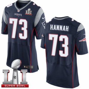 Mens Nike New England Patriots #73 John Hannah Elite Navy Blue Team Color Super Bowl LI 51 NFL Jersey