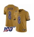 Men Nike Baltimore Ravens #8 Lamar Jackson Limited Gold Inverted Legend 100th Season NFL Jersey