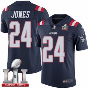 Mens Nike New England Patriots #24 Cyrus Jones Limited Navy Blue Rush Super Bowl LI 51 NFL Jersey
