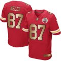 Nike Kansas City Chiefs #87 Travis Kelce Red Team Color Mens Stitched NFL Elite Gold Jersey