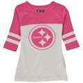 Pittsburgh Steelers 5th & Ocean By New Era Girls Youth Jersey 34 Sleeve T-Shirt White Pink