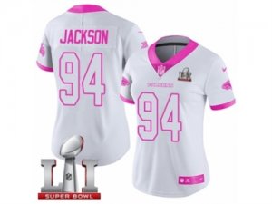 Womens Nike Atlanta Falcons #94 Tyson Jackson Limited White Pink Rush Fashion Super Bowl LI 51 NFL Jersey