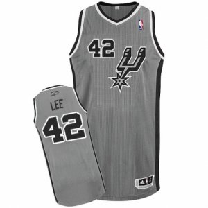 Men\'s Adidas San Antonio Spurs #42 David Lee Authentic Silver Grey Alternate NBA Jersey