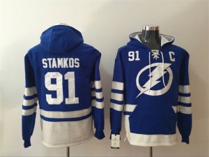 Lightning #91 Steven Stamkos Blue All Stitched Hooded Sweatshirt