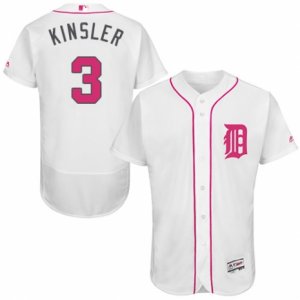 Men\'s Majestic Detroit Tigers #3 Ian Kinsler Authentic White 2016 Mother\'s Day Fashion Flex Base MLB Jersey