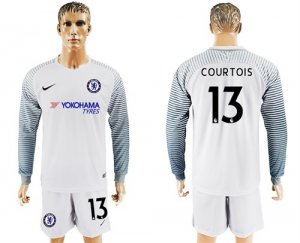 2017-18 Chelsea 13 COURTOIS White Goalkeeper Long Sleeve Soccer Jersey
