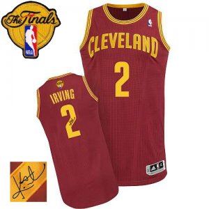 Men\'s Adidas Cleveland Cavaliers #2 Kyrie Irving Authentic Wine Red Road Autographed 2016 The Finals Patch NBA Jersey - å‰¯æœ¬