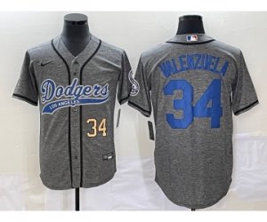 Men\'s Los Angeles Dodgers #34 Fernando Valenzuela Number Grey Gridiron Cool Base Stitched Baseball Jersey