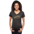 Womens Utah Jazz Gold Collection V-Neck Tri-Blend T-Shirt Black