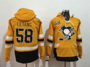 Penguins #58 Kris Letang Yellow All Stitched Hooded Sweatshirt