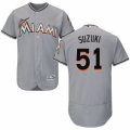 Mens Majestic Miami Marlins #51 Ichiro Suzuki Grey Flexbase Authentic Collection MLB Jersey