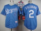 Kansas City Royals #2 Alcides Escobar Light Blue Alternate 1 Cool Base W 2015 World Series Patch Stitched MLB Jersey