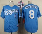 Kansas City Royals #8 Mike Moustakas Light Blue Alternate 1 Cool Base W 2015 World Series Patch Stitched MLB Jersey