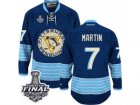 Mens Reebok Pittsburgh Penguins #7 Paul Martin Premier Navy Blue Third Vintage 2017 Stanley Cup Final NHL Jersey