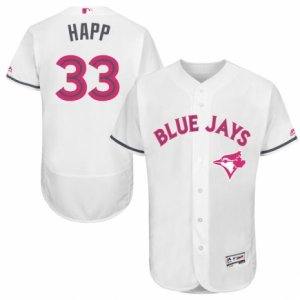 Mens Majestic Toronto Blue Jays #33 J.A. Happ Authentic White 2016 Mothers Day Fashion Flex Base MLB Jersey