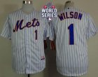 New York Mets #1 Mookie Wilson White(Blue Strip) Home Cool Base W 2015 World Series Patch Stitched MLB Jersey