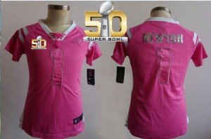 Women Nike Panthers #1 Cam Newton Pink Super Bowl 50 Women\'s Stitched Draft Him Shimmer Jersey