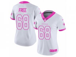 Women\'s Nike Dallas Cowboys #68 Doug Free Limited White Pink Rush Fashion NFL Jersey