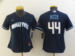 Cubs #44 Wrigleyville Rizzo Navy Women 2021 City Connect Cool Base Jersey