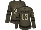 Women Adidas New Jersey Devils #13 Nico Hischier Green Salute to Service Stitched NHL Jersey