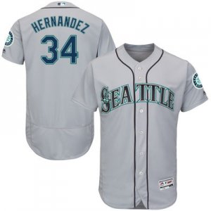 2016 Men Seattle Mariners #34 Felix Hernandez Majestic Gray Flexbase Authentic Collection Player Jersey