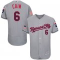 Mens Kansas City Royals #6 Lorenzo Cain Grey Stitched 2016 Fashion Stars & Stripes Flex Base Baseball Jersey