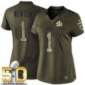 Women Nike Panthers #1 Cam Newton Green Super Bowl 50 Stitched Salute to Service Jersey