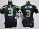 Nike Seattle Seahawks #3 Russell Wilson Steel Blue Team Color With C Patch Super Bowl XLVIII Youth NFL Elite Jersey
