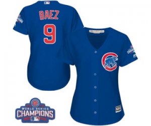 Womens Majestic Chicago Cubs #9 Javier Baez Authentic Royal Blue Alternate 2016 World Series Champions Cool Base MLB Jersey