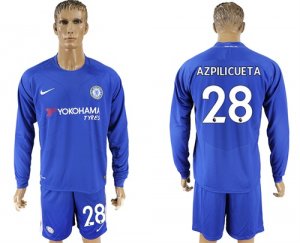 2017-18 Chelsea 28 AZPILICUETA Home Goalkeeper Long Sleeve Soccer Jersey